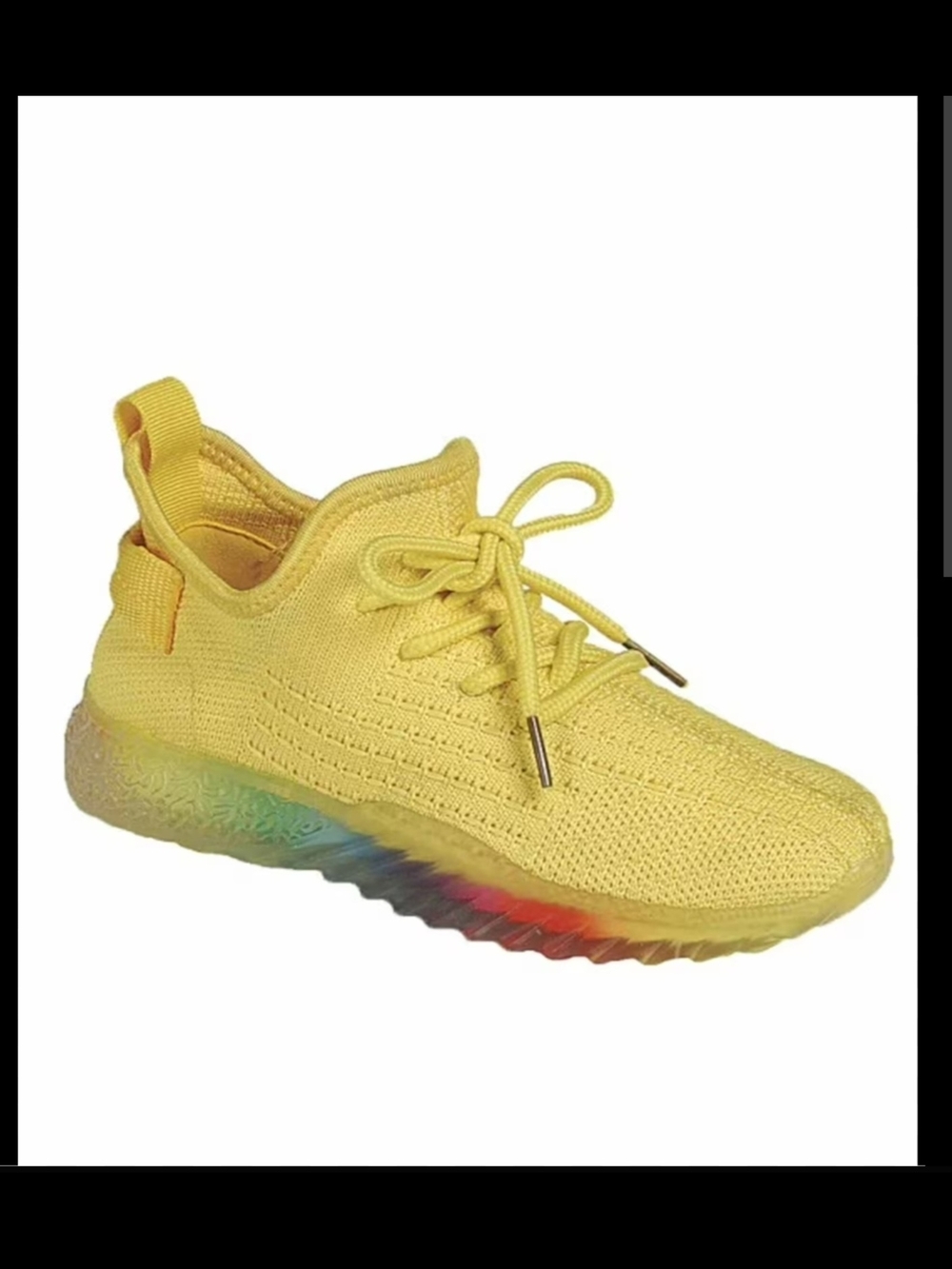 Yellow Knit Lace-Up Sneakers with Rainbow Sole Size 10